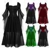 Vinatge Women Dress Irregular Horn Sleeve Solid Color A-line Big Hem Slim Waist Pleated Lace-up Medieval Halloween Party Cosplay Costume