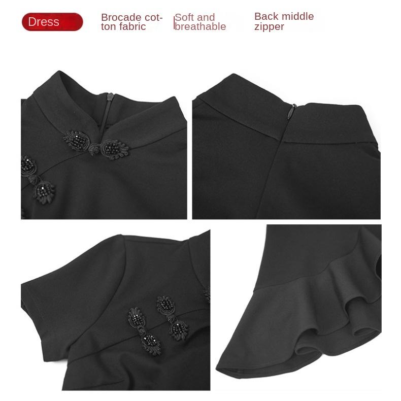 GMXIA Летнее женское новое китайское модифицированное повседневное платье Cheongsam, черное нерегулярное платье «рыбий хвост»