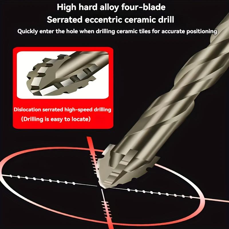 7pcs Drill Bit Suitable for Ceramic Glass Marble Concrete & Steel HeavyDuty Tipped Drill Bits with Hex Shank FourToothed for Dry Drilling Compatible