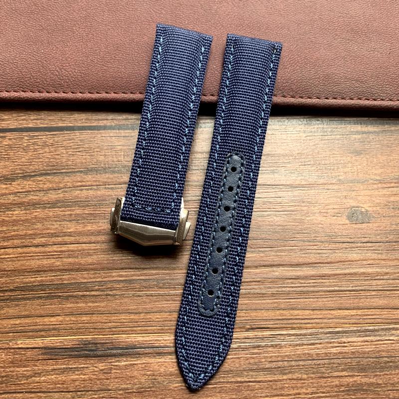 20 мм 22 мм черный, синий нейлоновый с кожаным ремешком для часов Omega AT150 Seamaster 300 600 Planet Ocean De Ville ремешок для часов