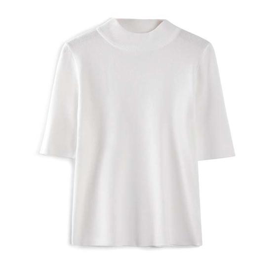 Women Sweater Half High Collar Half Sleeve Knitting Tops Solid Color Slim Fit Sweater Tops Commuting Street Wear