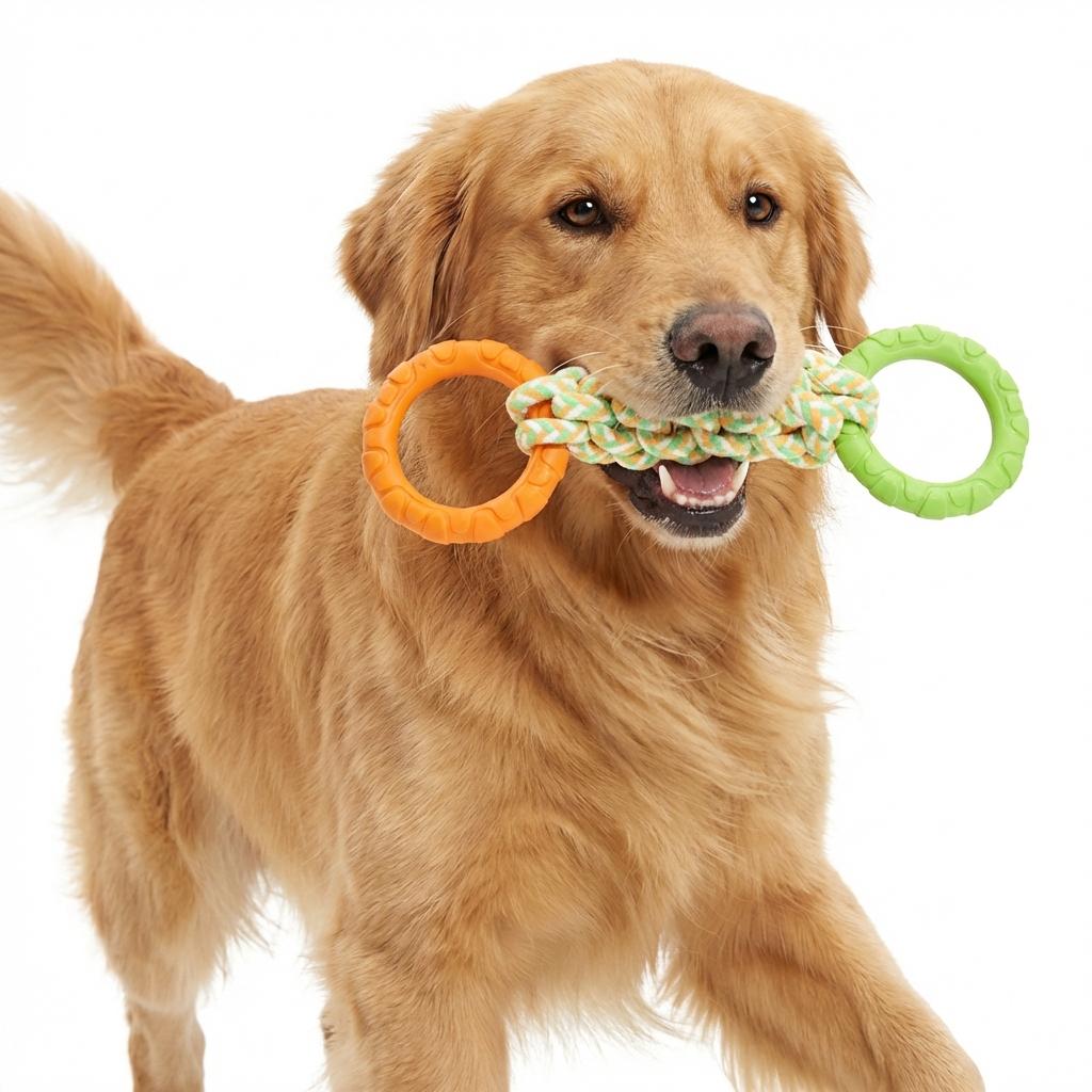 Factory Supply TPR Chew Ring and Rope Tug Dog Toy, Durable Interactive Puppy Teething Chew Aggressive Chewers