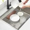 Roll-up Dish Drying Rack, Foldable Roll-up Dish Draining Rack Over Sink, Drying Rack, Stainless Steel Sink Rack KTY