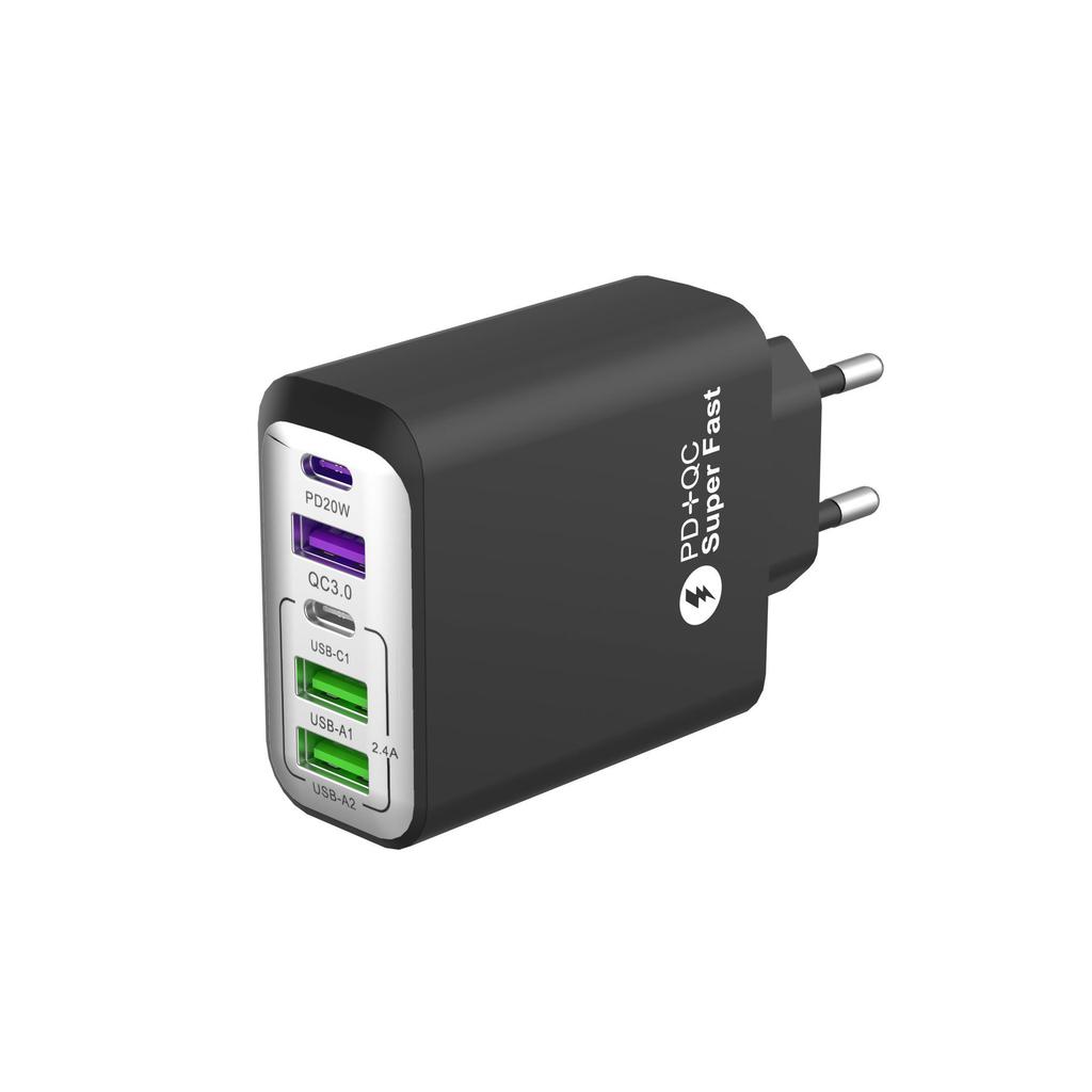 Сертифицированное многопортовое быстрое зарядное устройство 38 Вт: 3 USB + 2 Type-C, Дорожное зарядное устройство с поддержкой всех протоколов для мобильных телефонов С функцией Flash/Быстрой зарядки
