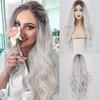 Long Wavy Ombre Brown To Blonde Wig Middle Part Synthetic Wig Natural Daily Dark Roots Heat Resistant Fiber Wig for Women