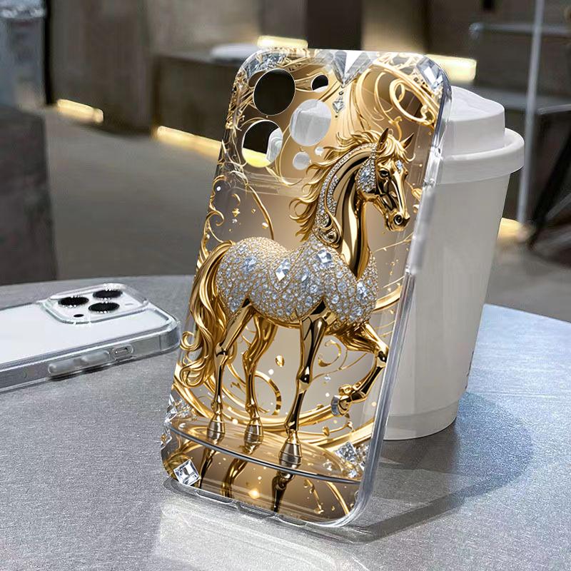 Golden Horse Phone Case For iPhone 17 AIR Pro Max 16E 15Plus 14 13 Mini 12 11 AIR XS XR XS