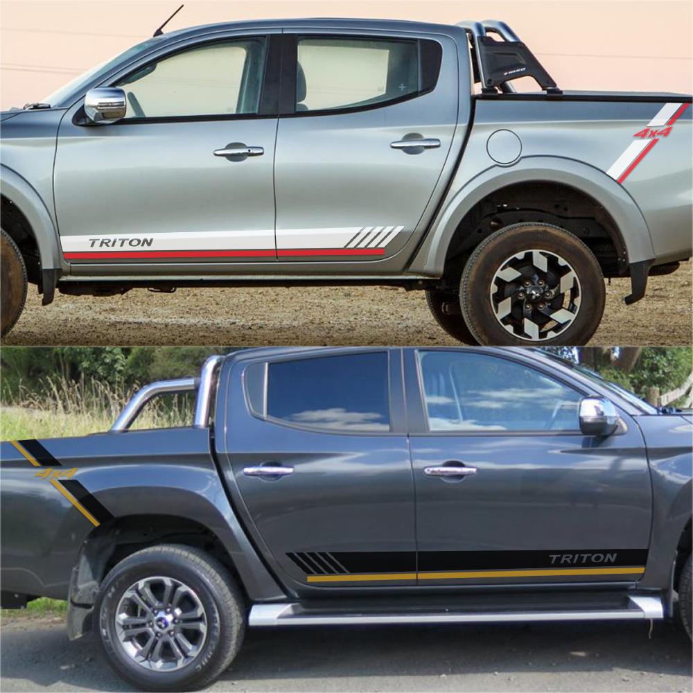 4 шт. наклейки для автомобиля, боковая дверь, задний багажник, 4X4, полосатая графика для Mitsubishi l200 Triton, виниловая наклейка, тюнинг пикапа