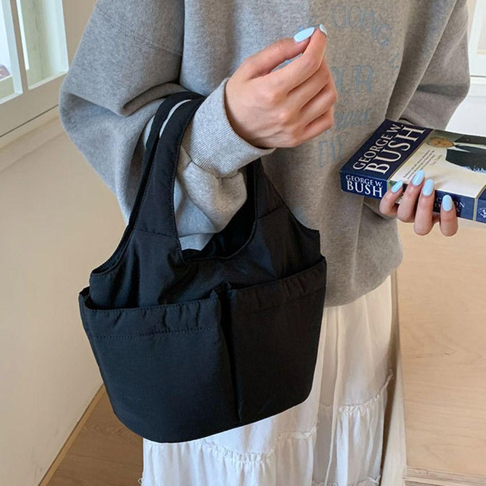 Multi-pouch Simple Commuting Tote Bag Large Capacity Solid Color Handbag Folded Bucket Bag Unisex