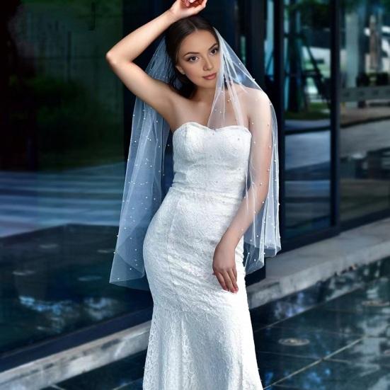 Свадебная фата с отделкой из искусственного жемчуга Женская легкая дышащая тюлевая фата невесты Легкая короткая