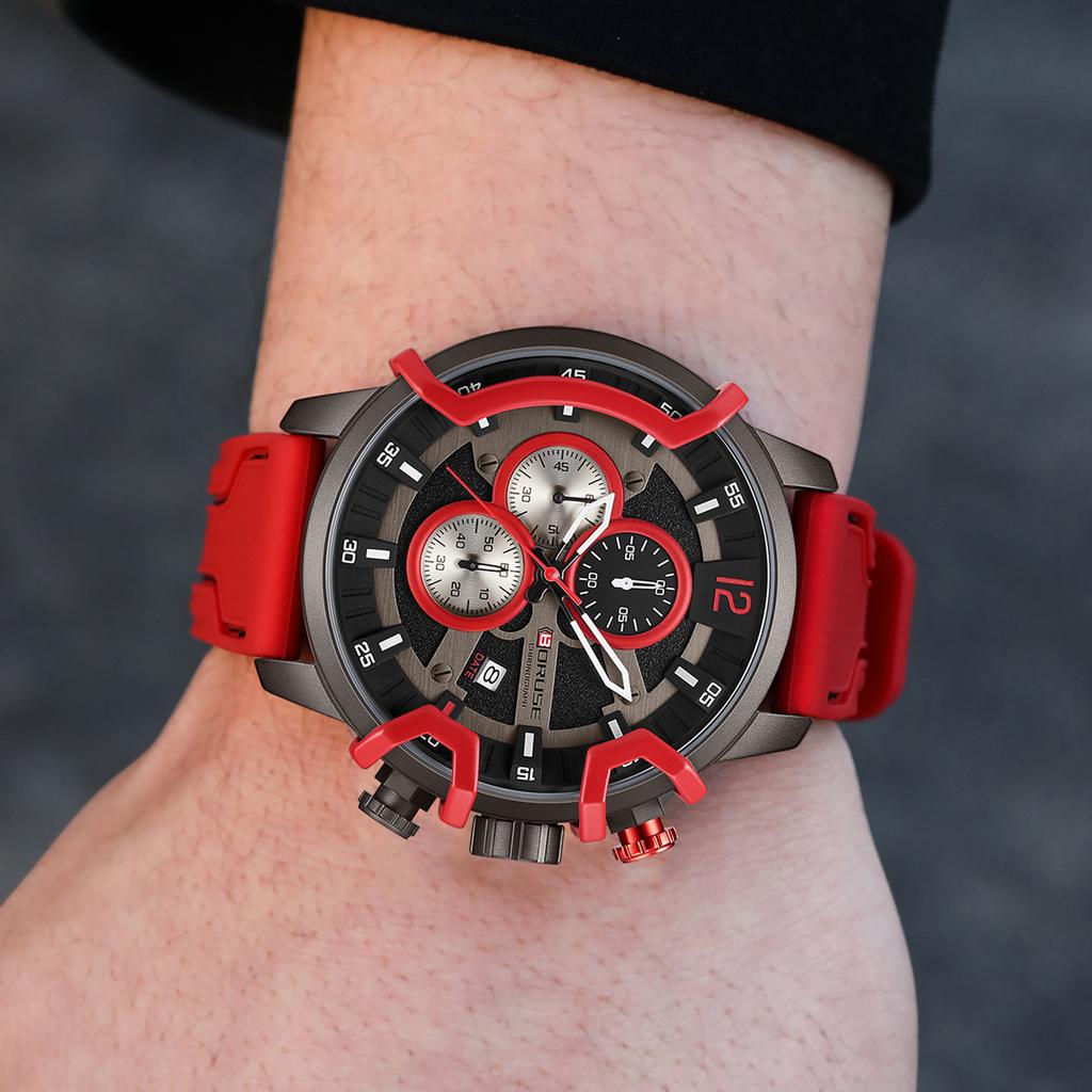 BORUSE Fashion Men's Watch Pointer Quartz Men's Watch Large Dial Men's Watch Calendar Men's Watch Silicone Strap Watch for Men