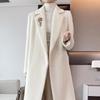 Women’s Versatile Mid-Length White Suri Alpaca Cashmere Wool Coat for Winter 2024