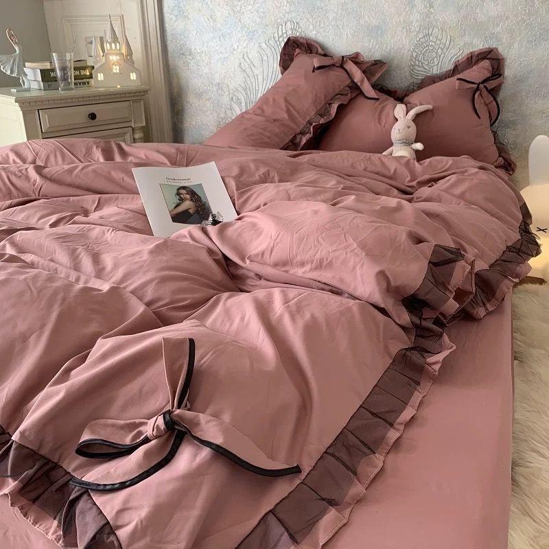 Скандинавский Серо-Белый Пододеяльник Корейский Принцесса Бант Девочка Постельные Комплекты Простой Однотонный Постельные Принадлежности Декор Спальни