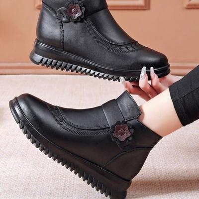 Зимние хлопковые туфли для мамы, туфли из мягкой кожи, шерстяные полусапожки для пожилой женщины, бархатные теплые туфли для пожилой бабушки, нескользящая обувь