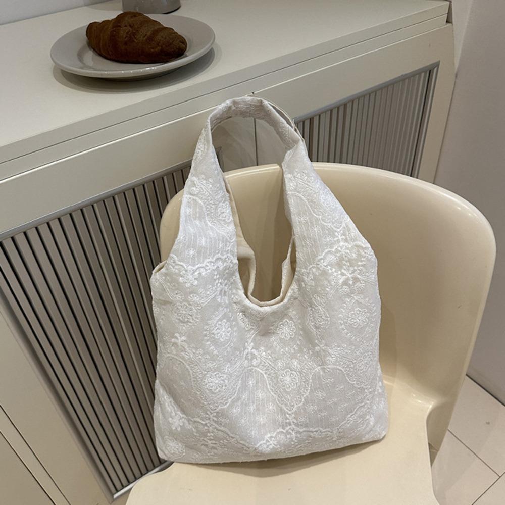 Korean Style Simple Canvas Handbag Tote Bag Large Capacity Bag Lace Shoulder Bag Couple