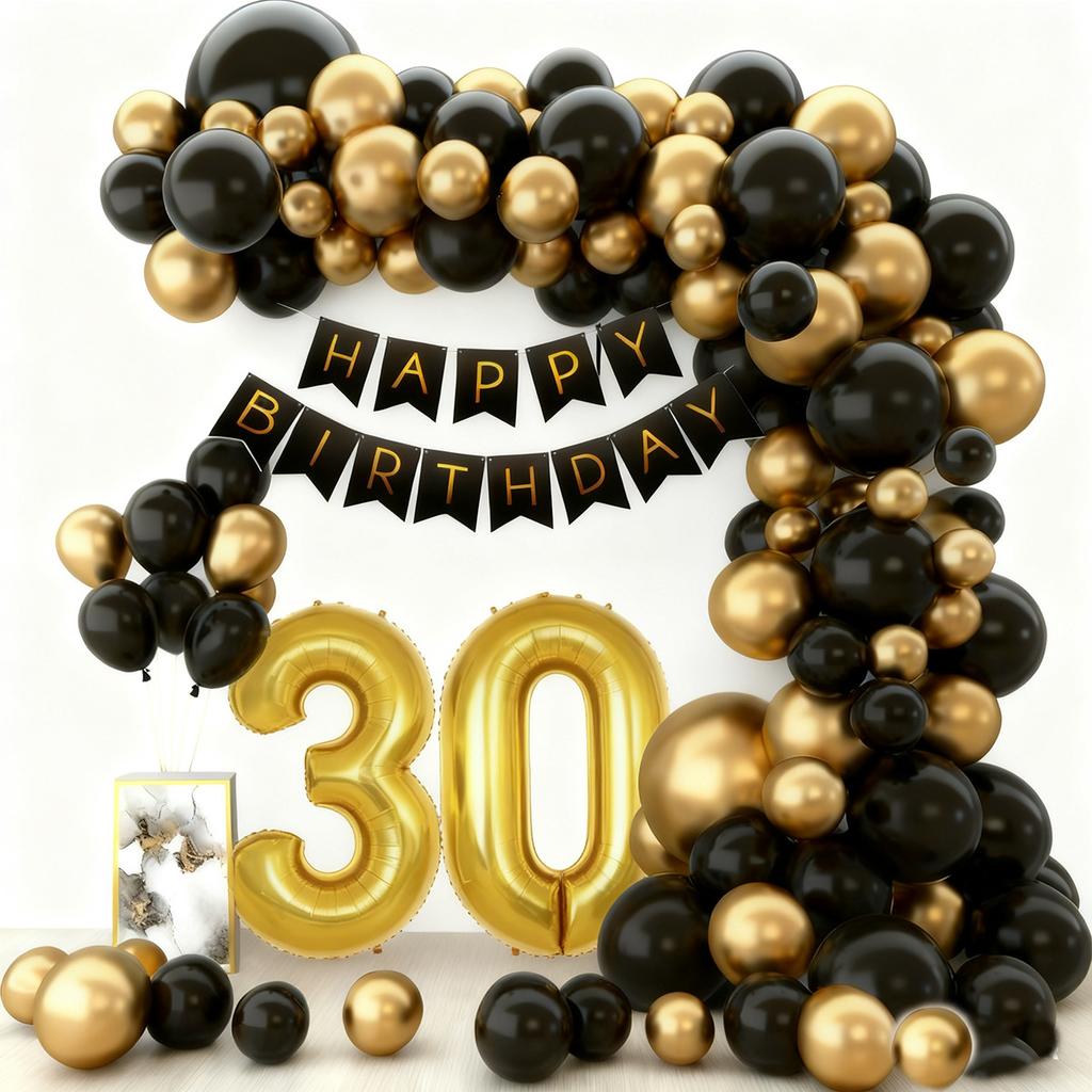 Birthday Theme Party Event Arrangement Black Gold Balloon Chain Set 18Th Birthday Flag Balloon Set