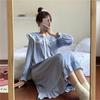 Long Sleeved Dress Pajamas Women Sweet Girl Korean Chic Ins Style White Autumn Princess Style Midi Dress Home Wear Two-piece Clothes