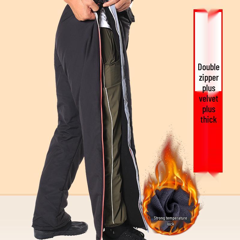 Мужские водонепроницаемые зимние рыболовные брюки - Толстые, теплые, быстросъемные хлопковые брюки с двойной молнией и плюшевой подкладкой для использования на открытом воздухе