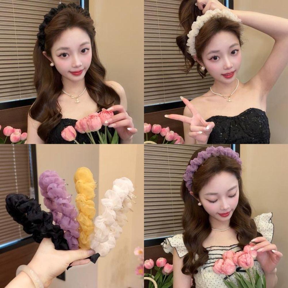 Lace Mesh Hair Hoop Solid Color Headband Trend Hairband  Women