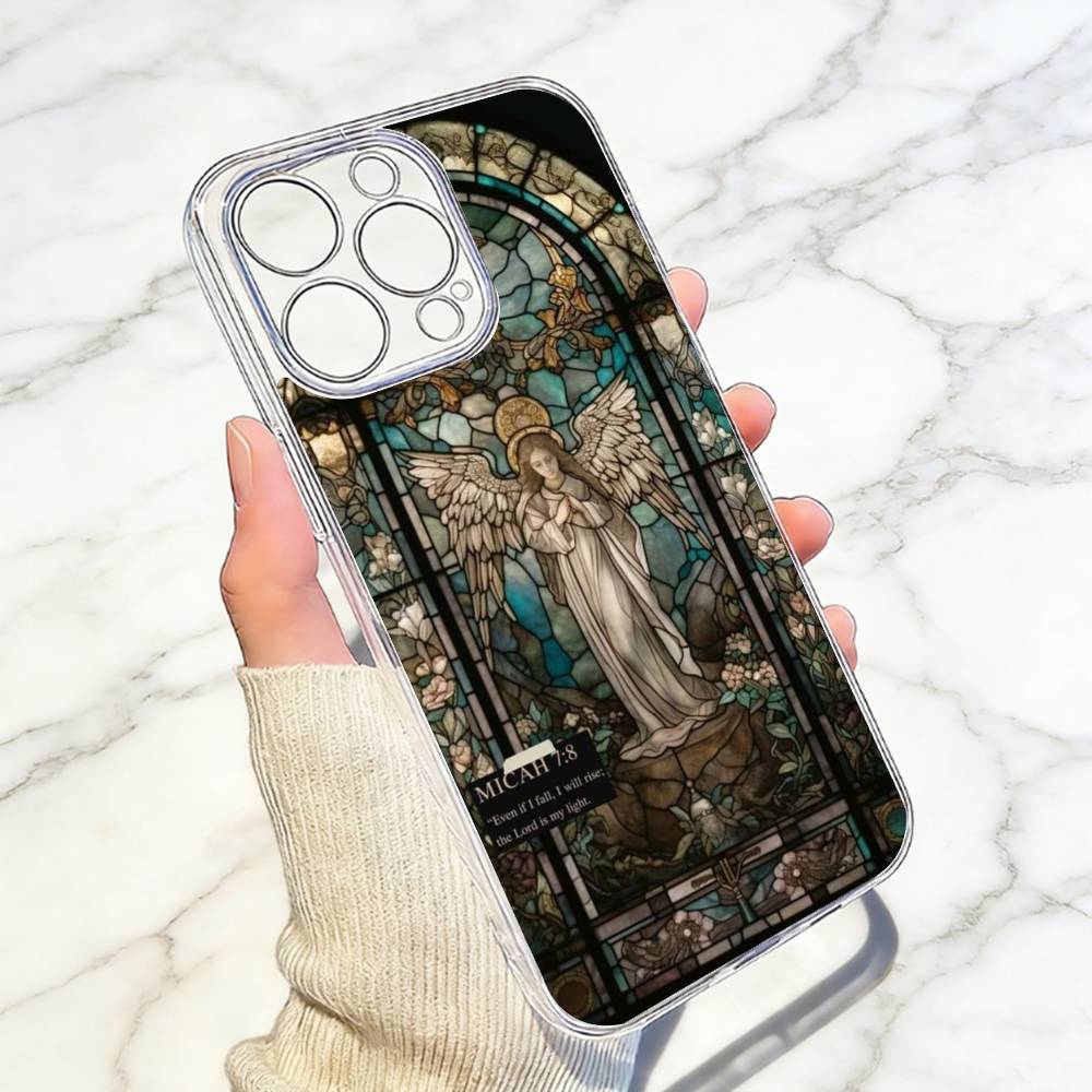 Classic Stained G-Glass Jesus Christ  Phone Case Transparent Silicone Soft For iPhone 17 16 15 14 13 12 11 Mini Pro Max Plus