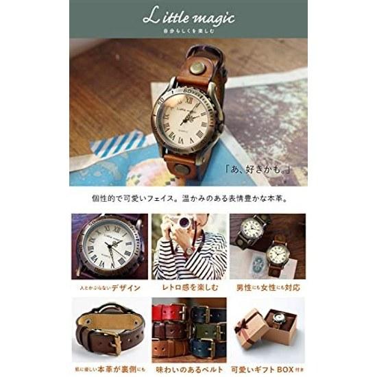 Little MagicAging Japan LeatherMade MovementMetal Allergy FriendlyWristwatchMensWomensClockAntique Style Old Clock (Brown M Size)