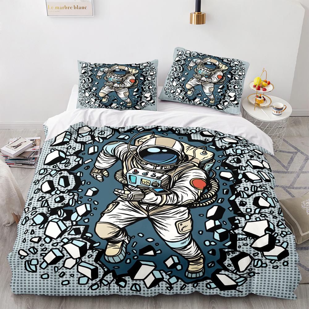Комплект постельного белья 3D Space Series, пуховое одеяло и наволочка с космонавтом, 2/3 предмета, мягкое и быстросохнущее украшение для дома для детских комнат