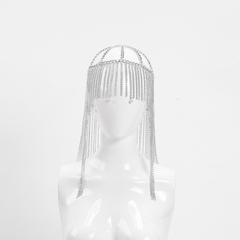 Преувеличенное длинное кисточное алюминиевое цепное украшение на голову с жемчужной подвеской для женщин
