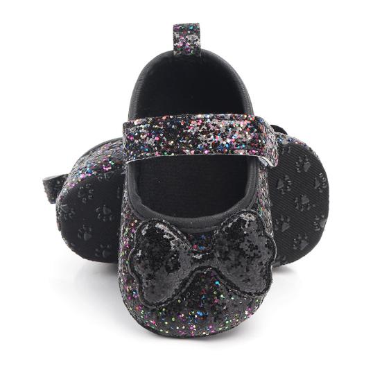 DYS однотонные противоскользящие туфли на плоской подошве с блестками и бантом для маленьких девочек, кроссовки Prewalker