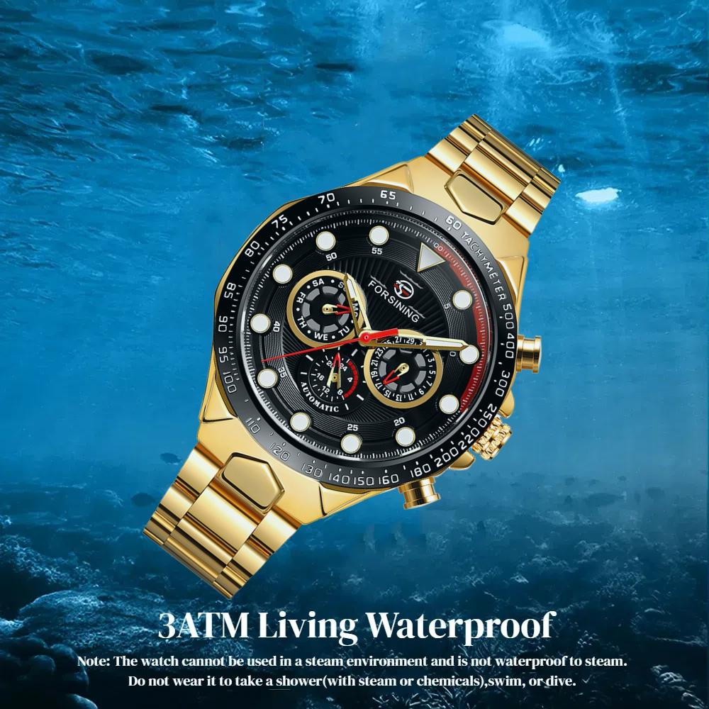 Forsining Luxury Waterproof Mechanical Large Man Watches Stainless Steel Automatic Movement Chronograph Wristwatch