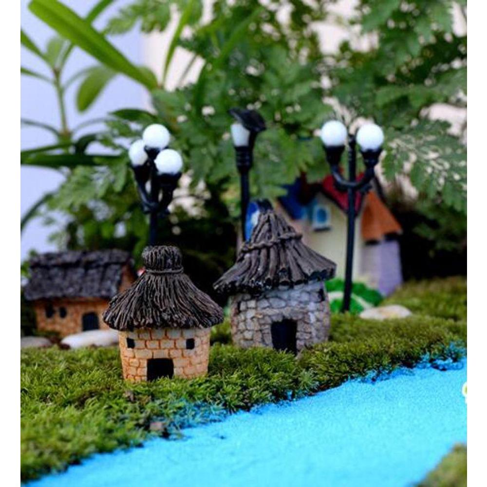 Cute Village House Miniature Garden Mini Bridge Stairs Craft Figurine Plant Pot Garden Ornament Miniature Fairy Garden Supplies