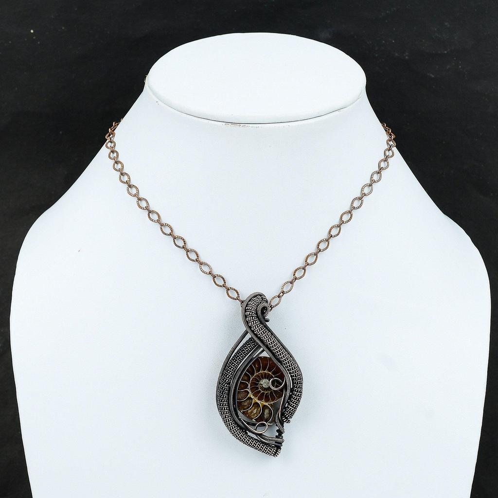 Кулон из аммонита ископаемой меди, кулон в проволочной обертке, драгоценный камень, медные украшения, кулон ручной работы, подарок для мамы, аммонит, ископаемые украшения для женщин