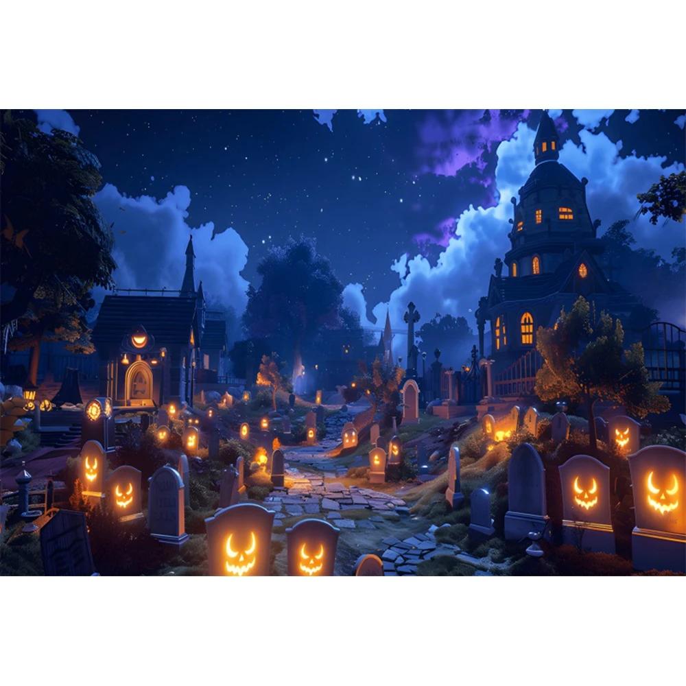 Halloween Forest Backdrop Full Moon Castle Ghosts Graveyard Spooky Photography Background Horror Party Decor for Photo Booth11