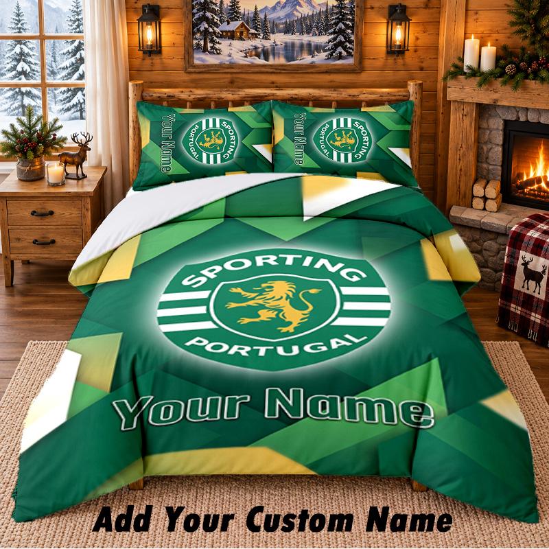 Sporting CP Pattern Bedding 3Pcs Set Custom Name, Bed Sheet And Pillowcases For Home Bedroom