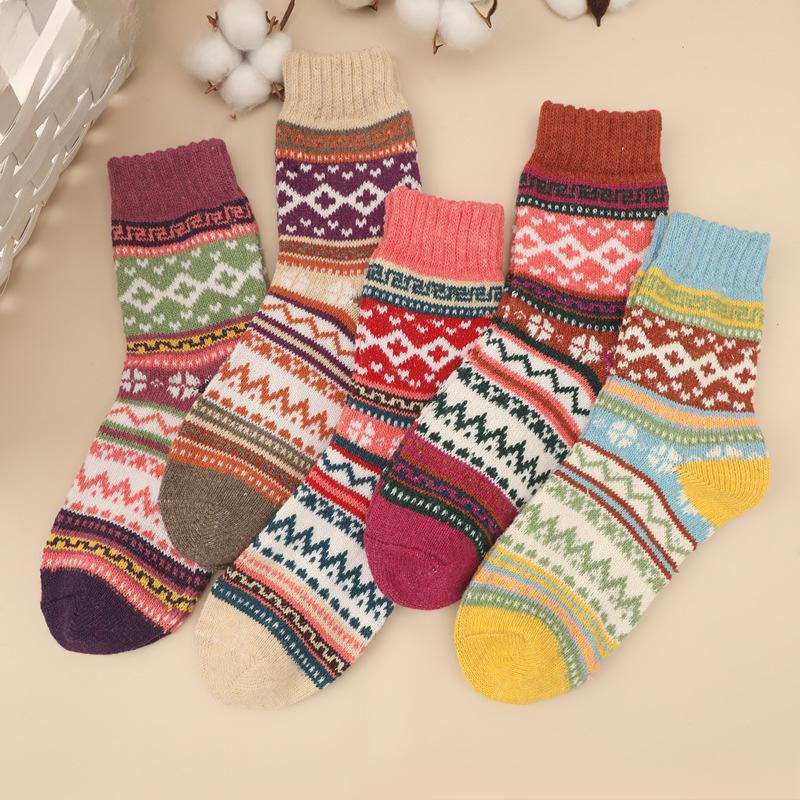 5pcs Women Wool Cashmere Lady Thick Winter Socks Warm Soft Solid Casual Socks