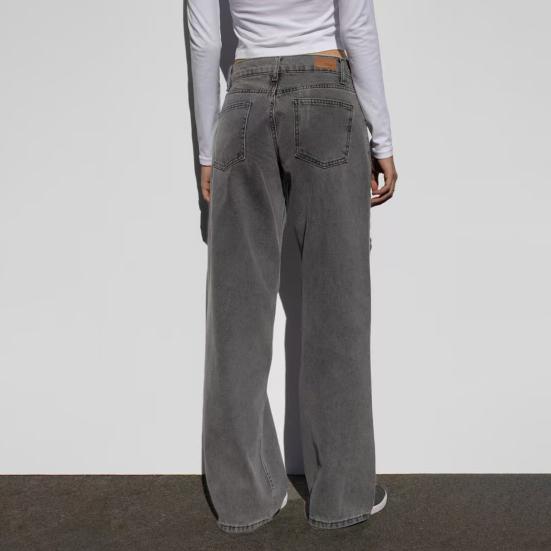 Широкие джинсы для женщин, эластичные джинсовые брюки с высокой талией и карманами, повседневные прямые джинсовые брюки