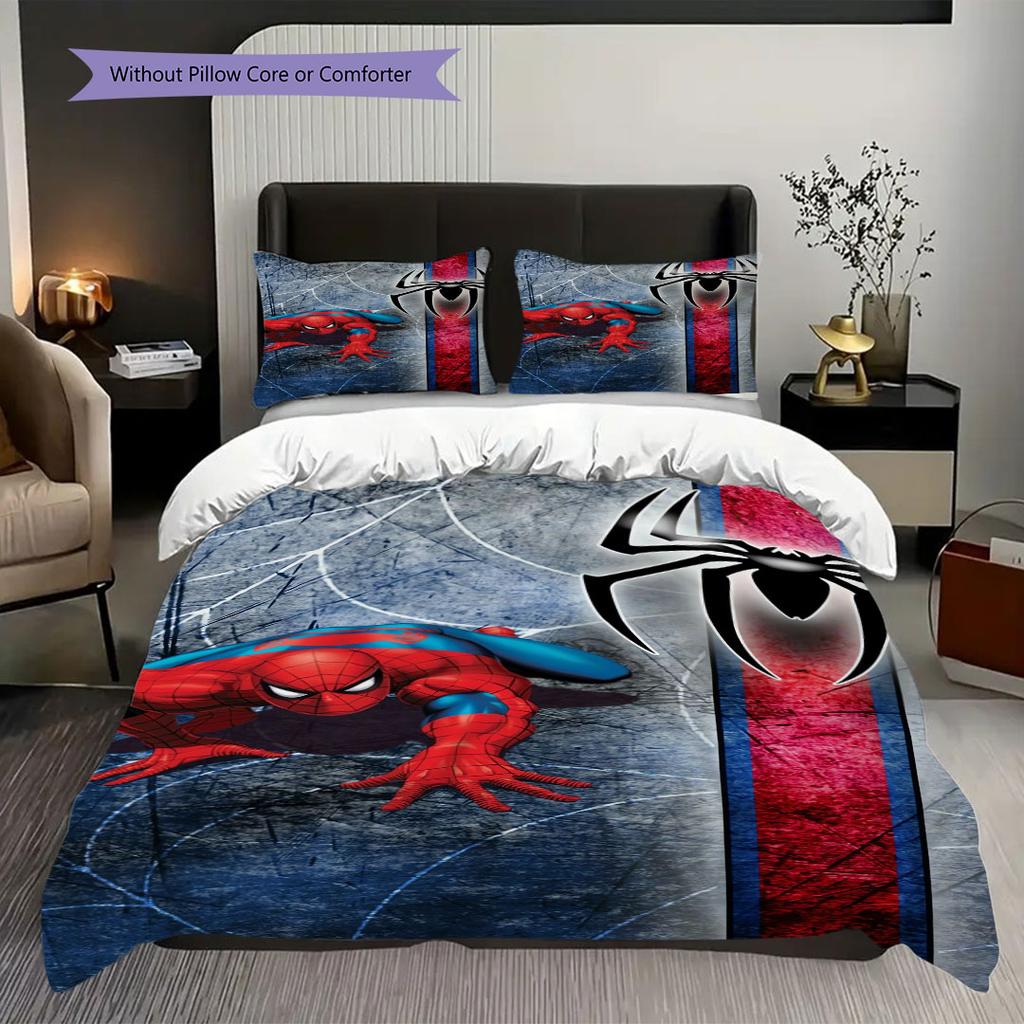 Super soft three-piece bedding set with a cool Spider-Man pattern (1*Duvet Cover + 2*Pillowcase, Without Core)