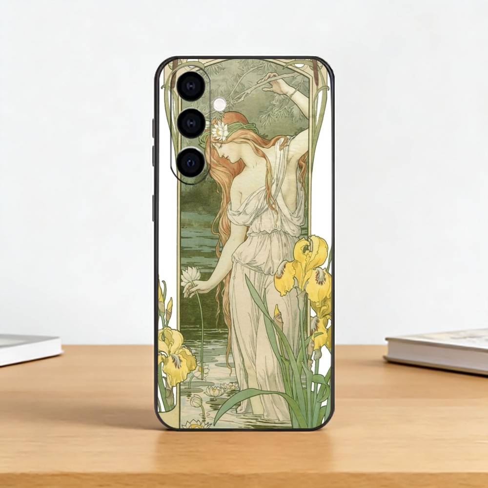ART Альфонс Мюха Чехол для телефона для Samsung Galaxy A73, A72, A71, A70, A53, A52, A51, Другие Мягкий Черный Чехол