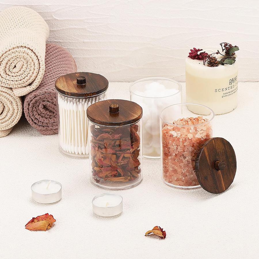 Clear Plastic Apothecary Jars Bathroom Organizer Set 10 Oz Cotton Swab Holder Restroom Storage Containers 1 To 4 Pack