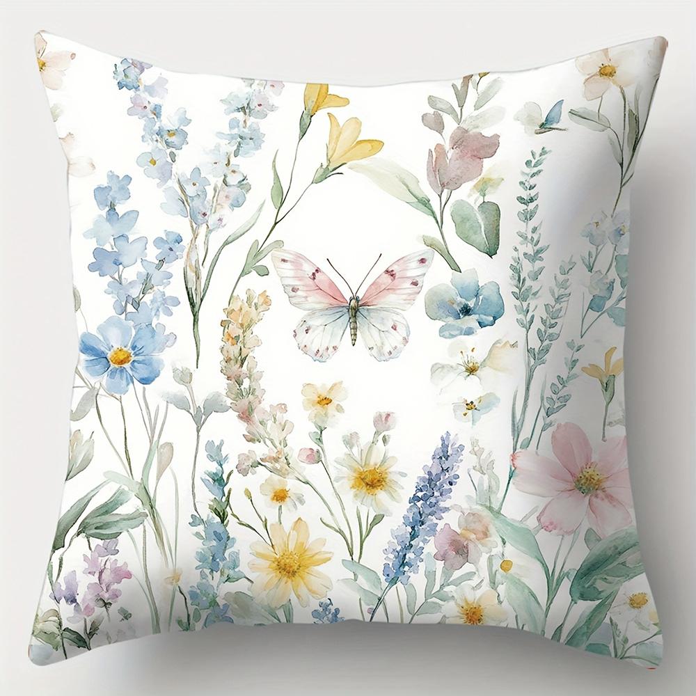 Lavender, Rose, Butterfly Pattern Pillowcasebedroom Sofa Decorative Cushion Cover With Zipper Soft Cushion Cover
