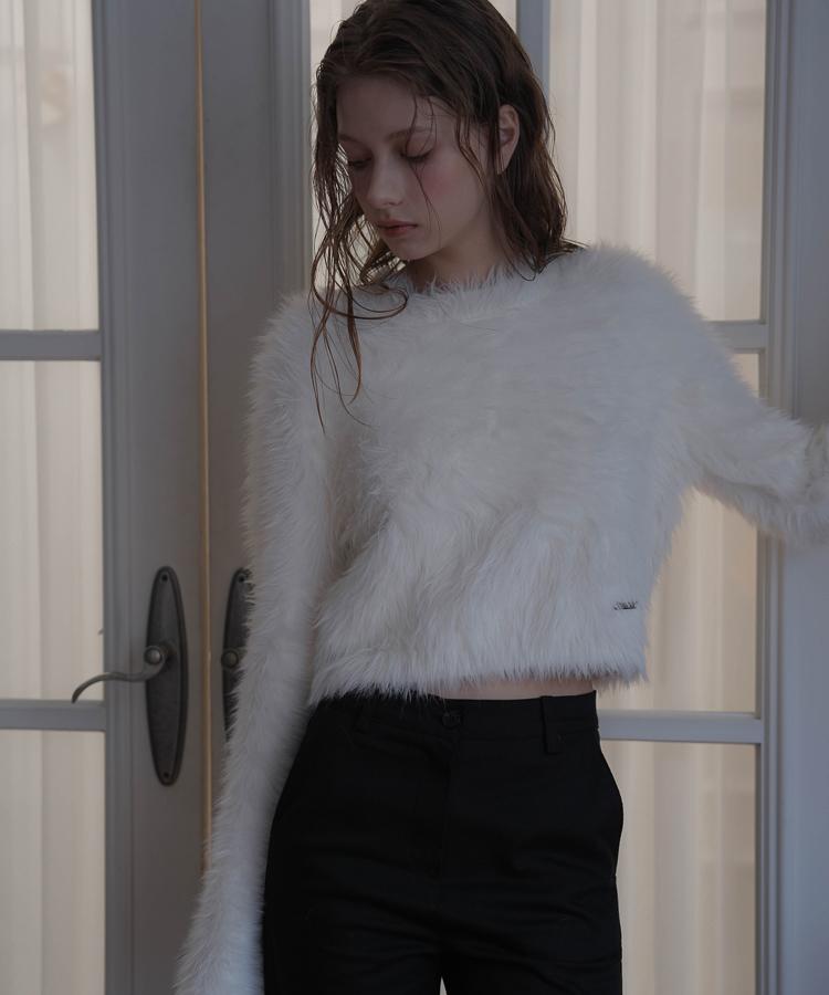 DEHEVE Hairy Flare Sleeve Knit [Ivory]