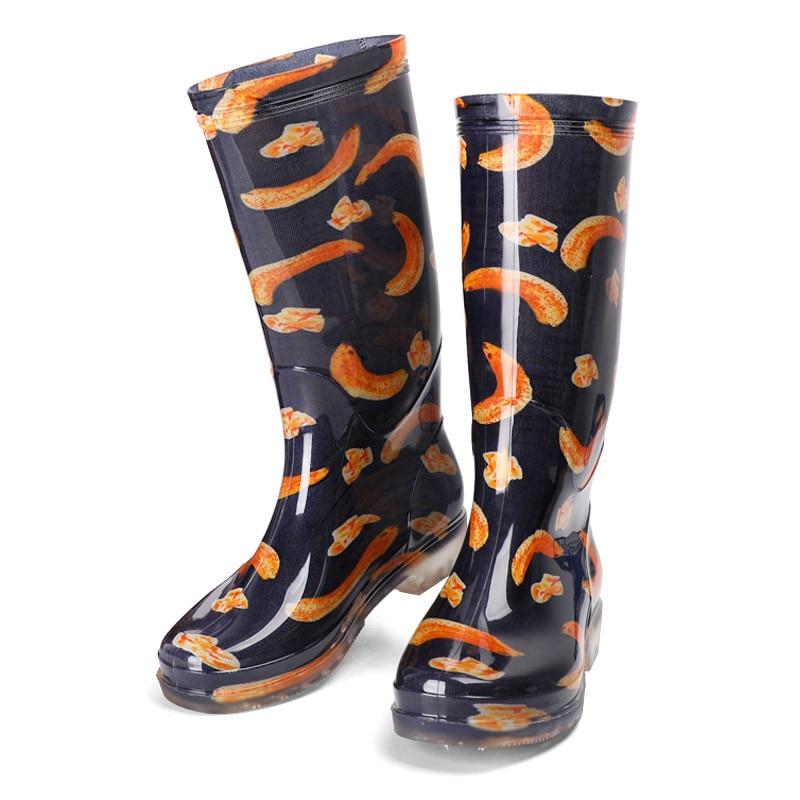 Leosoxs Rainboots Женские высокие сапоги Нескользящая водонепроницаемая обувь для дождя Новые высокие непромокаемые сапоги Модные женские сапоги из ПВХ с принтом