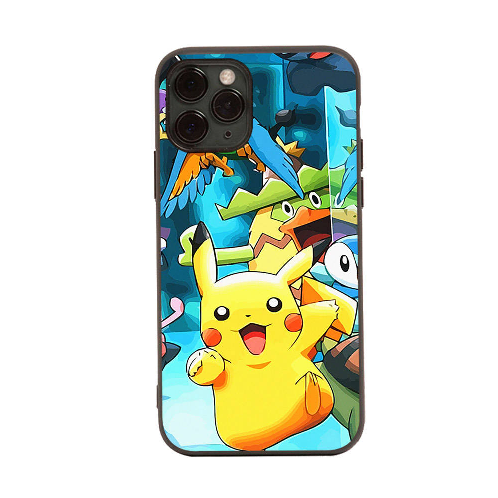 Чехол PK18 Pokemon Black Sofe для iPhone 16 15 Plus 14 13 Pro 8 SE XR XS Max P30 Nova 5T Y5P Y6 Y7 Y8P Y9 Realme C30 C33 C31 VIVO Y36 V27