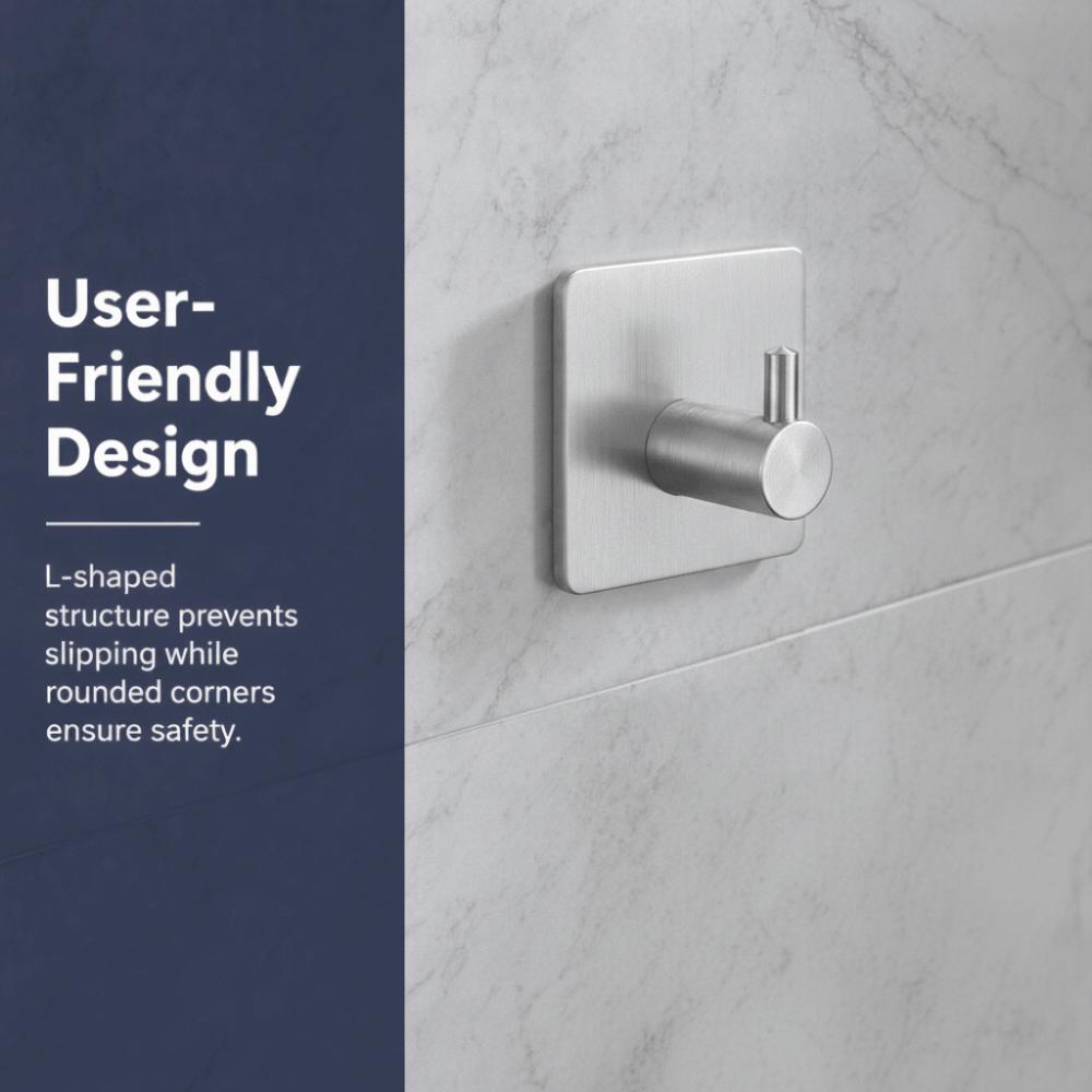 2 PCS Silver Coat Hook Stainless Steel Towel Hook Practical Adhesive Hook Kitchen Bathroom Bedroom