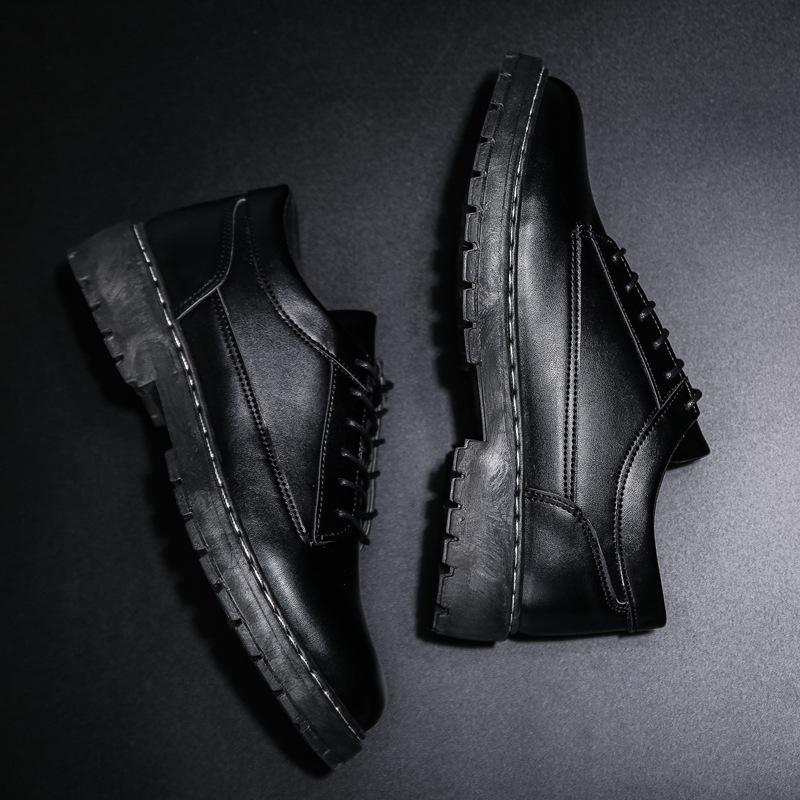 Модная мужская обувь Spring Board, новая повседневная обувь, студенческая модная мужская кожаная обувь, мужские водонепроницаемые низкие черные ботинки на платформе
