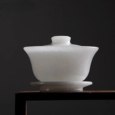 Натуральный нефрит Gaiwan Health Чайная посуда Gongfu Натуральный китайский нефритовый камень Чаша Крышка Чашки Китайская чайная церемония Кунг-фу Чайный сервиз