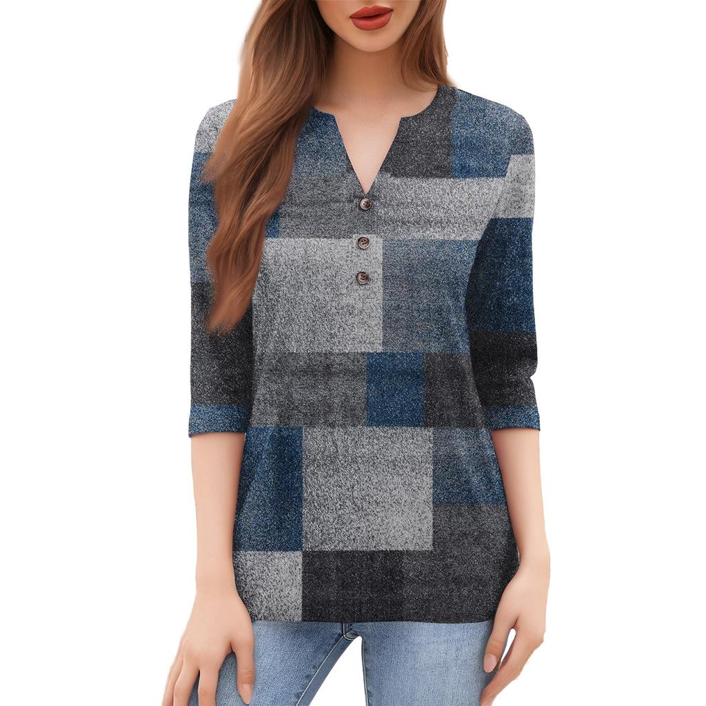 Женская мода повседневный свободный топ с рукавом 3/4 и круглым вырезом