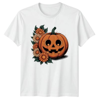 Smiling Jack O Lantern TShirt Floral Halloween Autumn Gift For Him And Her