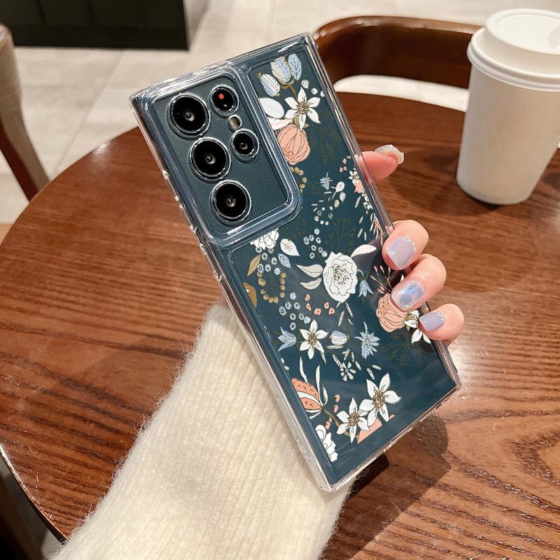 Модный прозрачный чехол для телефона с сердечками и цветочным принтом для Samsung S24 S23 Ultra S22 S21 FE A15 A35 A55 A33 A54 A53 A25, противоударный прозрачный мягкий силиконовый чехол