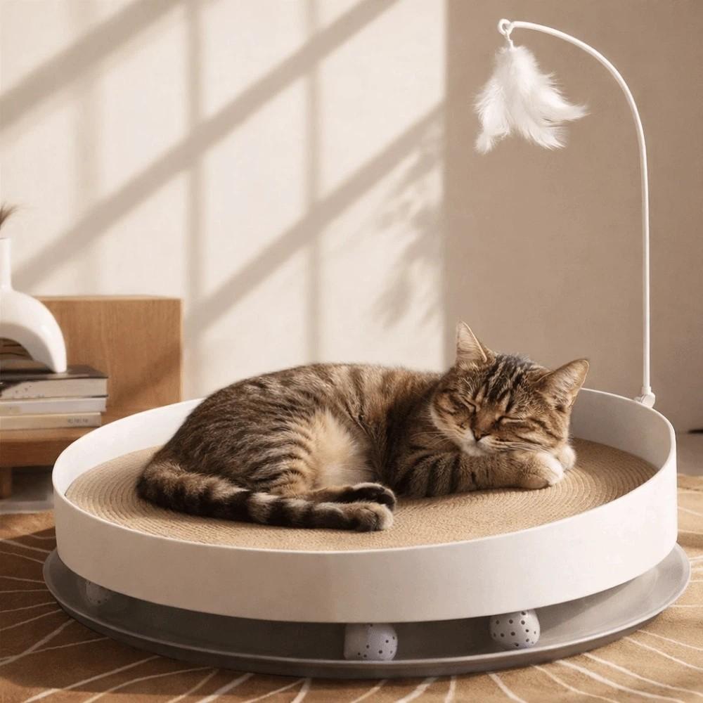Wear Resistant Cat Scratch Board Round Cat Turntable Toy Teasing Cat Stick  Indoor Play
