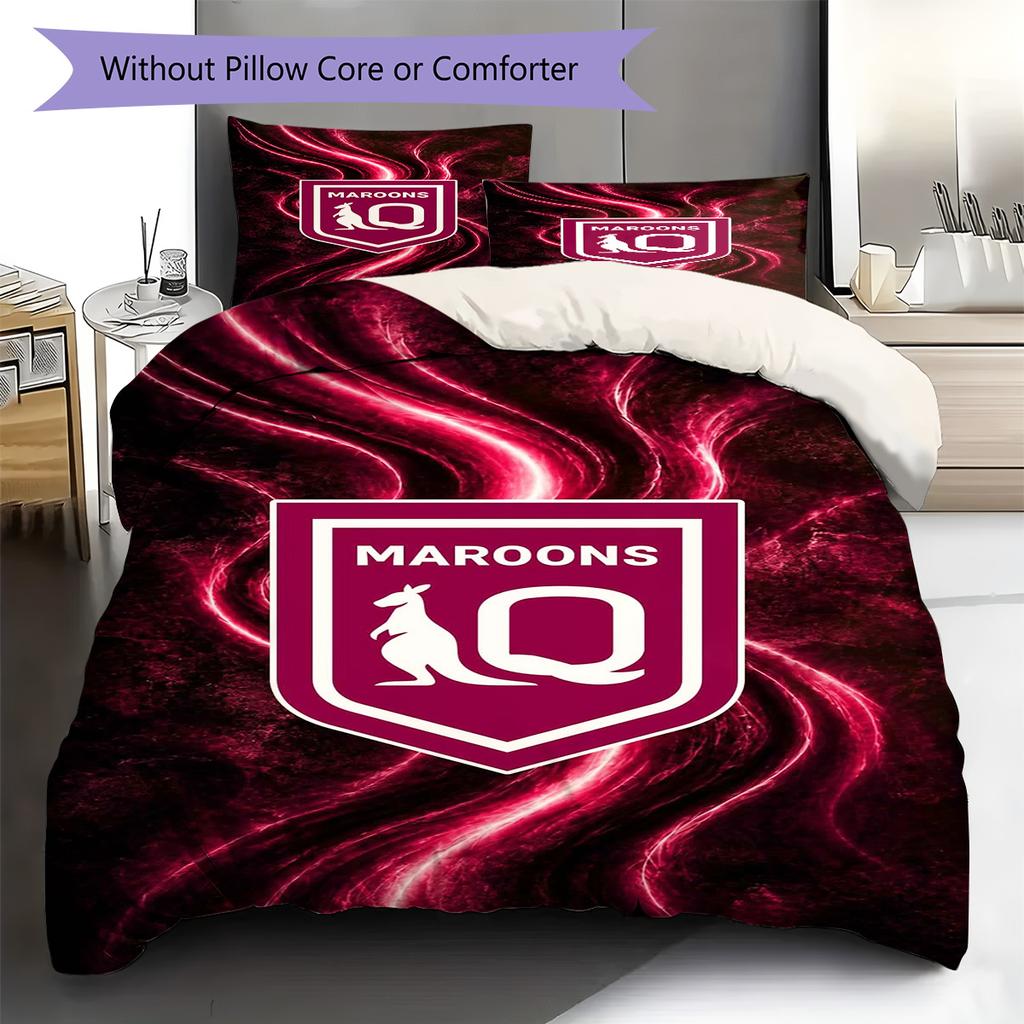Maroons Pattern Bedding Set Quilt Cover Pillowcase Home Decor Gift (1 * duvet cover + 2 * pillowcase, without core)