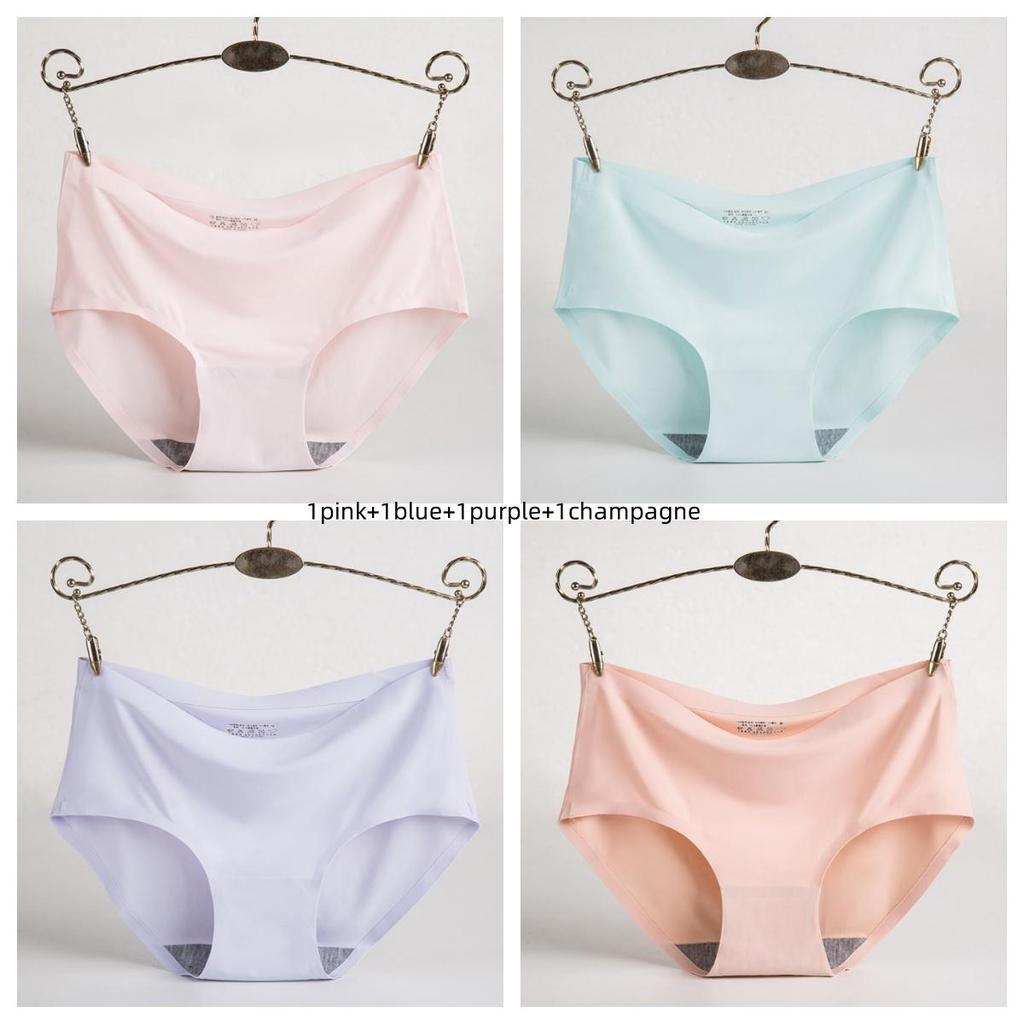 4Pcs Women Ice Silk Panties Elasticity Seamless Underwear Lingerie Solid Triangle Briefs Lingerie